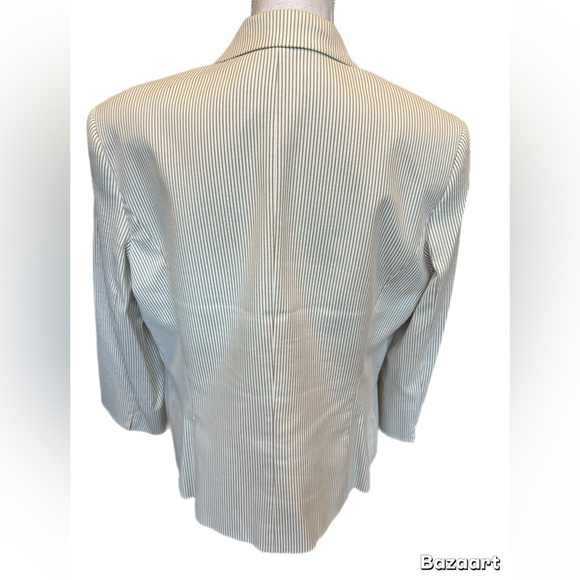 Kasper White/Tan Striped Blazer 3/4 Sleeve 1button Front Size 16 1 Button Front - Picture 3 of 4